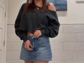 Shy Slutty Brunette Can’t Help but Flash You in a Public Bathroom