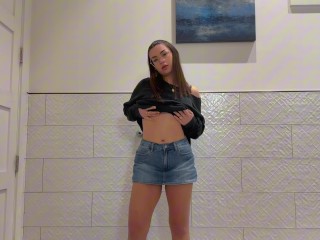 Shy Slutty Brunette Can’t Help but Flash You in a Public Bathroom