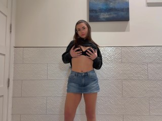 Shy Slutty Brunette Can’t Help but Flash You in a Public Bathroom