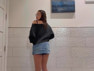 Shy Slutty Brunette Can’t Help but Flash You in a Public Bathroom