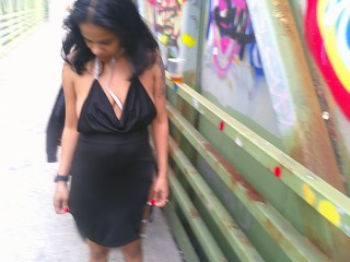 REAL NEW YORK CITY PUBLIC BIKE PATH GOTHIC COUPLE OUTSIDE COSPLAY BLACK DRESS