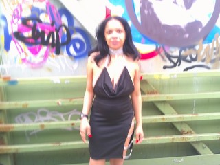 REAL NEW YORK CITY PUBLIC BIKE PATH GOTHIC COUPLE OUTSIDE COSPLAY BLACK DRESS