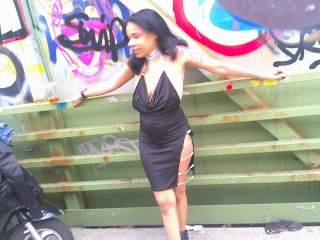 REAL NEW YORK CITY PUBLIC BIKE PATH GOTHIC COUPLE OUTSIDE COSPLAY BLACK DRESS