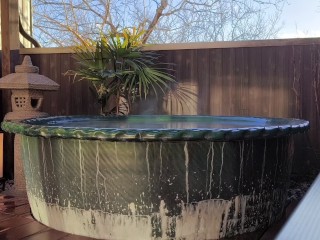 Hot spring open air bath(Japanese beauty girl bathing)