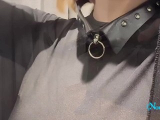 Croatian Balkan girl on leash goes to dinner. Solo dildo after dinner play