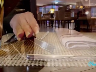 Croatian Balkan girl on leash goes to dinner. Solo dildo after dinner play