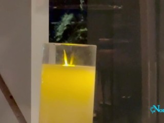 Croatian Balkan girl on leash goes to dinner. Solo dildo after dinner play