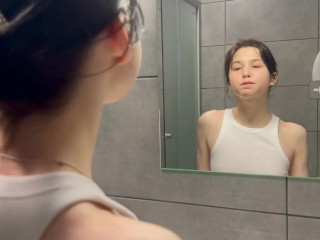 Hot brunette is getting ready for bed