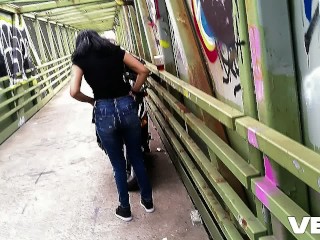 NYC SOLO FEMALE NEW YORK CITY BIKE TRAIL PUBLIC COSPLAY BLACK DRESS OUTSIDE