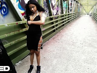 NYC SOLO FEMALE NEW YORK CITY BIKE TRAIL PUBLIC COSPLAY BLACK DRESS OUTSIDE