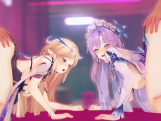【鳴潮 乱交セックス2】カンタレラ,カルテジアが集団エッチする3Dエロアニメ動画(Wuthering Waves Cantarella,Cartethyia group orgy sex2.)