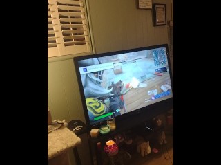 Step mom lifts up her minidress and spreads her legs and plays Fortnite