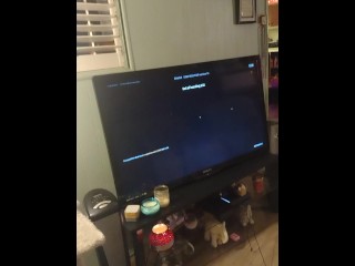 Step mom lifts up her minidress and spreads her legs and plays Fortnite