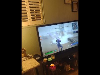 Step mom lifts up her minidress and spreads her legs and plays Fortnite