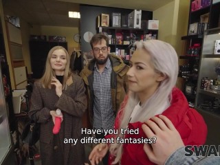 SWAP4K. Hot girl and her cuckold boyfriend joined our kinky masquerade