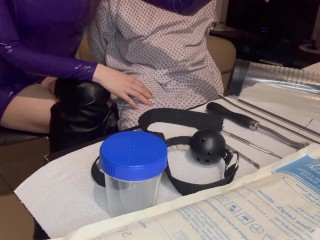 Misstress Nastya tries her new toys on his slave while wearing gynegological latex gloves