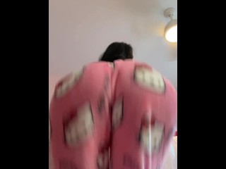 Pretty brunette Arab bouncing big fat ass in hello kitty pajamas