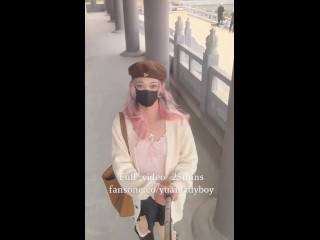 Wearing a short skirt, exposing the dick in every corner of the park, and finally cumming