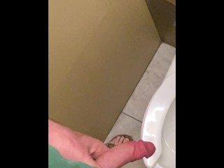 Hung guy freeballing at casino, big dick got hard so took off pants in bathroom and squirted a load.