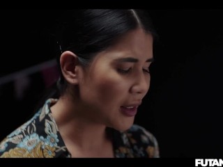 STUCK in the Washing Machine! Trans Shemale Grows Futa Cock And Fucks Female Slut with Anal Creampie