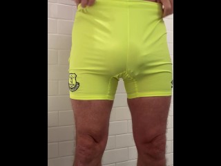 Tight suit, fat balls, urine soaked