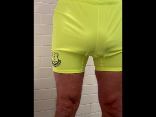 Tight suit, fat balls, urine soaked