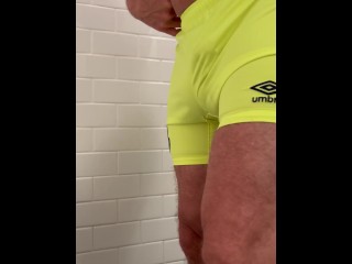 Tight suit, fat balls, urine soaked