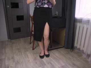 Secretary Legs Tease In Over The Knee Slit Skirt