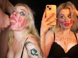 Blonde Bimbo WHORE gets her throat used as a CUM DUMPSTER, SLAPPED AND SPIT ON | Baby Bunzzz