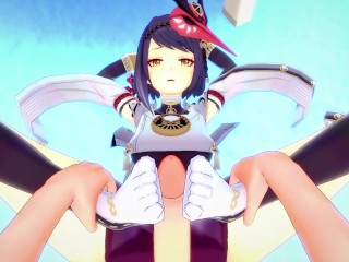 POV Hentai Footjob from Sara Kujou from Genshin Impact