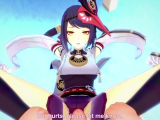 POV Hentai Footjob from Sara Kujou from Genshin Impact