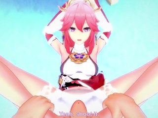 POV Hentai Footjob from Yae Miko from Genshin Impact