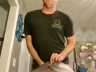 Try on My Girlfriend's swimsuit and pantyhose for fun until my Trans Dick Explodes in pleasure!!!