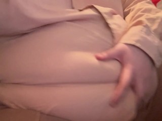 Young Trans Feedee tears shirt open after stuffing