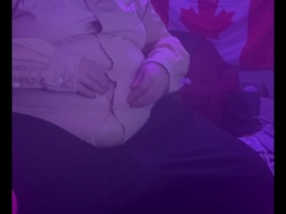 Young Trans Feedee tears shirt open after stuffing