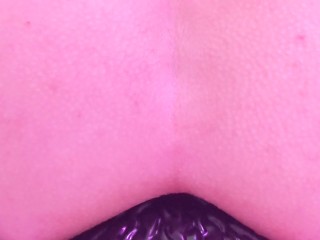 Very close up anal riding a big dildo, my lubed ass is slippery and farting