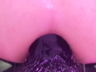 Very close up anal riding a big dildo, my lubed ass is slippery and farting