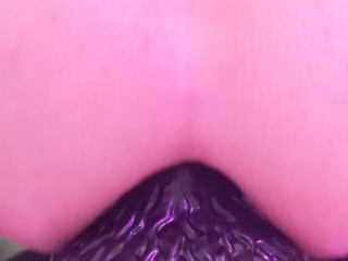 Very close up anal riding a big dildo, my lubed ass is slippery and farting