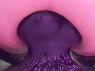 Very close up anal riding a big dildo, my lubed ass is slippery and farting