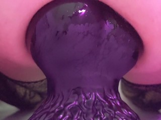 Very close up anal riding a big dildo, my lubed ass is slippery and farting