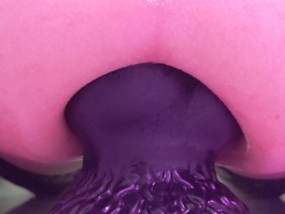 Very close up anal riding a big dildo, my lubed ass is slippery and farting
