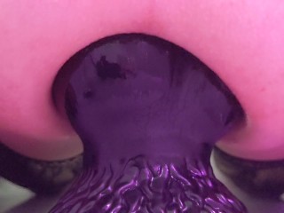 Very close up anal riding a big dildo, my lubed ass is slippery and farting