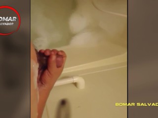 My Chubby Buddy Can’t Resist Stroking His Rock-Hard Dick in the Steamy Shower—Moaning Loud as He Sho