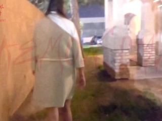 Pornhub-Exhibitionist Cyn Walks Her Dog In Short Robe At Night Teasing Her Husband