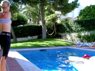 Fucking by the pool with skinny blonde french Milf Alicia Flore