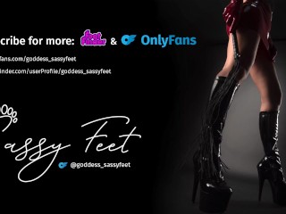 Latex Goddess Heel Worship & Anal Champagne Spit Servitude – Chastity Slave Cleans Cum-Stained Boots