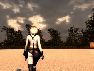 Two Tomb Raiders get raided by a Futa Goddess