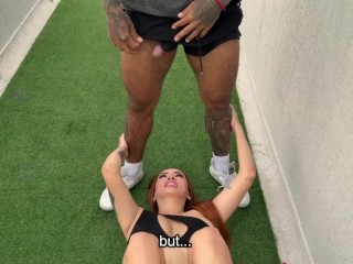 Muscular trainer fucks his student outdoors