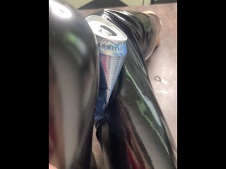 Crushing Aluminum Can Between Thighs – Latex Femdom with Fetish Sound