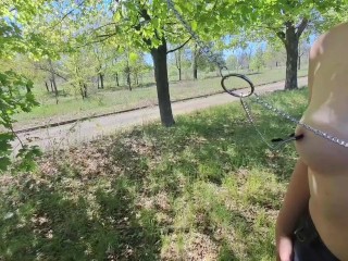 BDSM. Sex slave on a walk